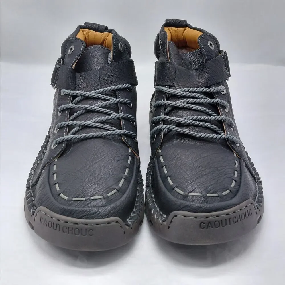 Gracosy Men’s Black Faux Leather Work Boots Fleece Lined Shoes Size 47(US 12)